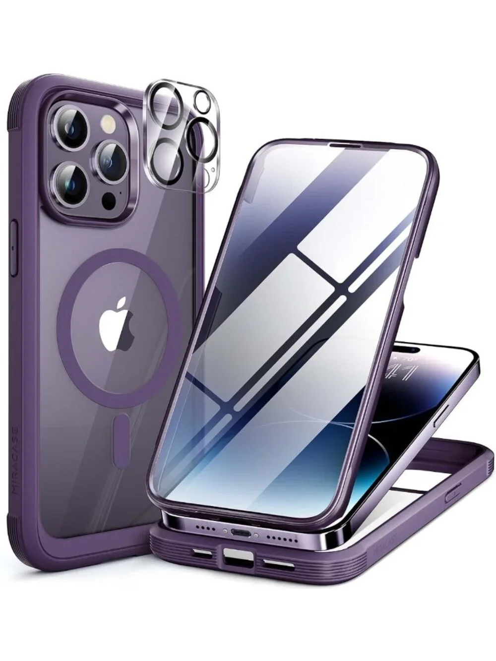 Magnetic Purple iPhone 14 Pro Max Case with 9H Tempered Glass & MagSafe